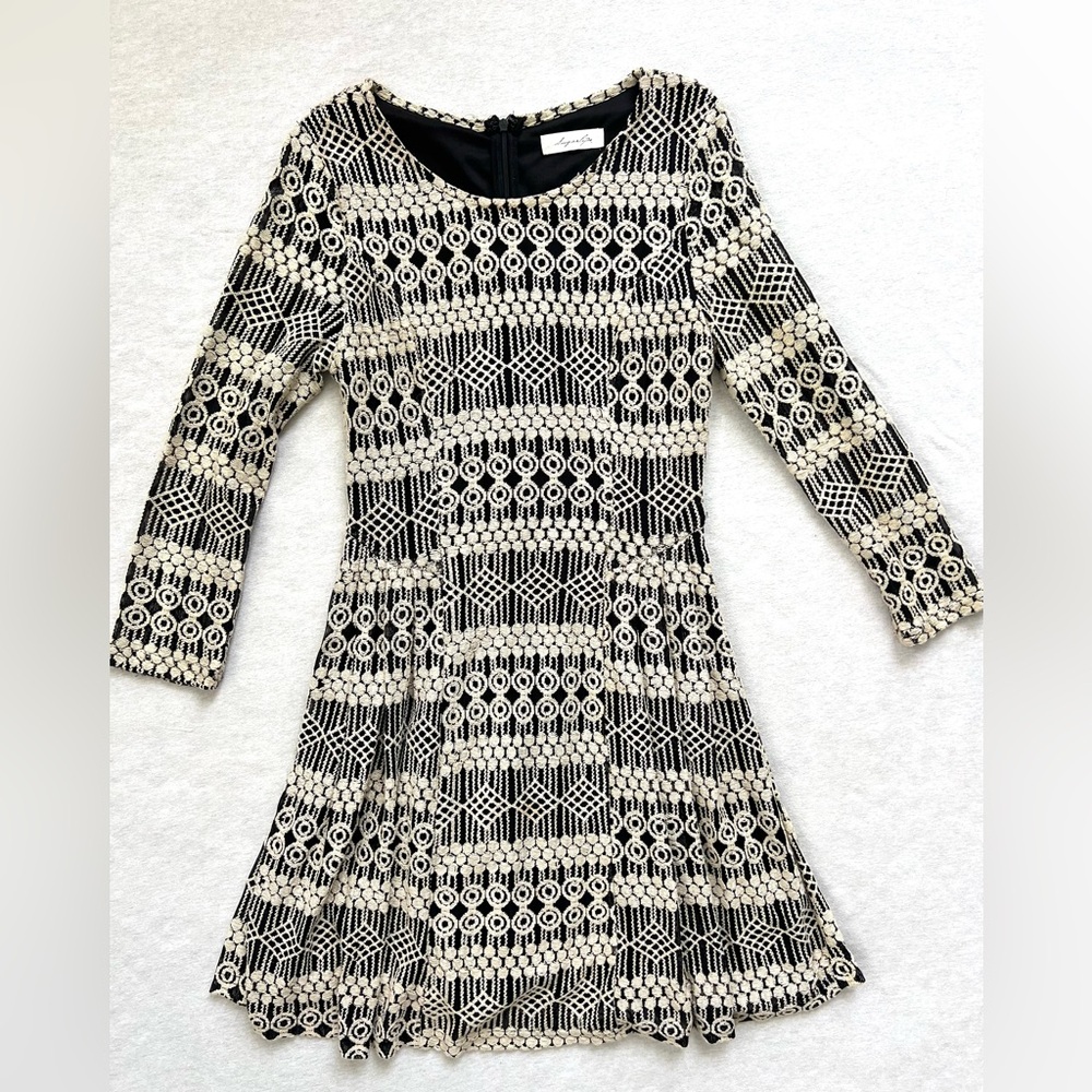 Sugarlips Black and Cream Crochet Textured Elegant Feminine Dress Whimsygoth